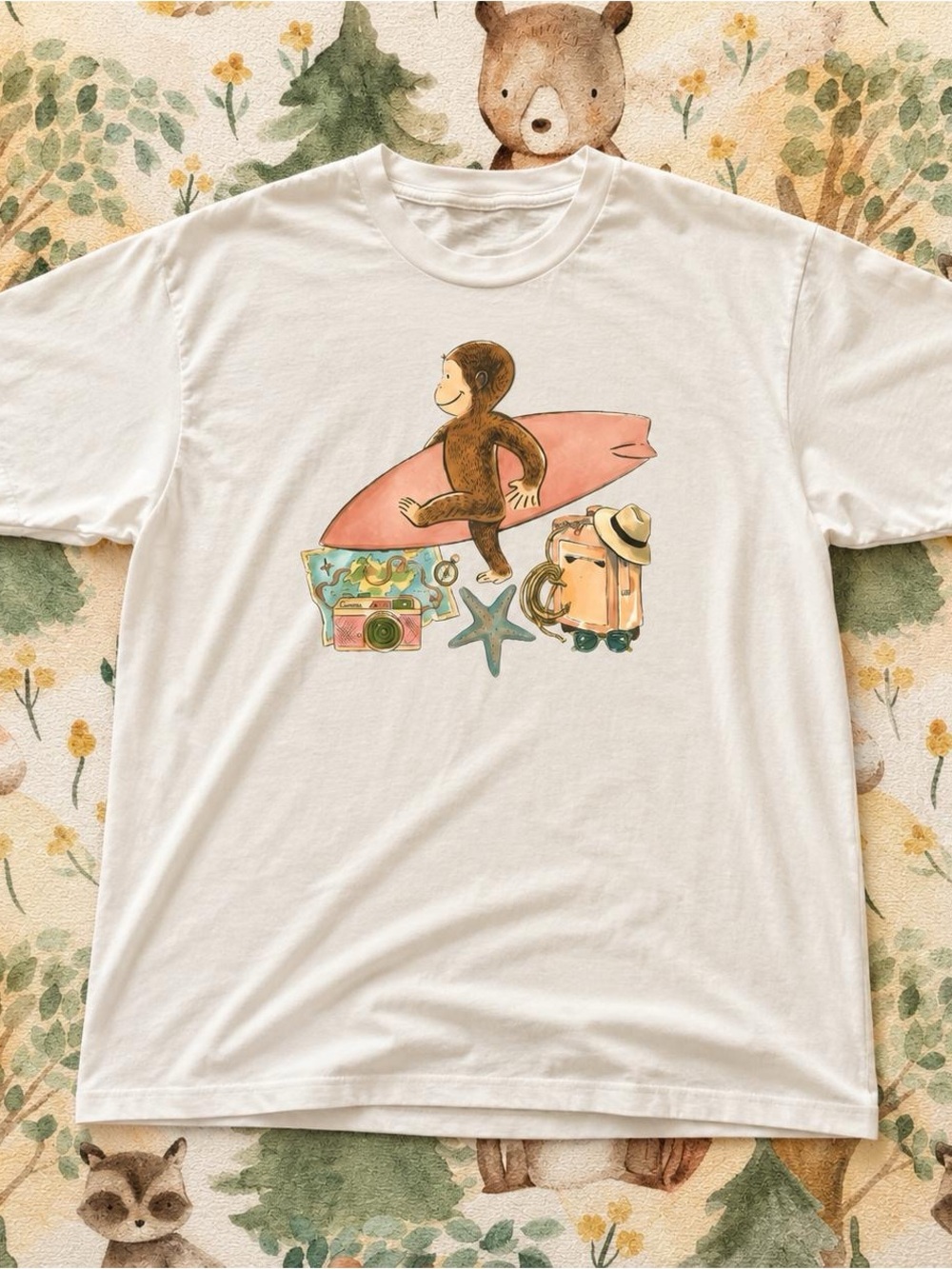 Curious George White Graphic Tee | Gildan Unisex Heavy Cotton T-Shirt